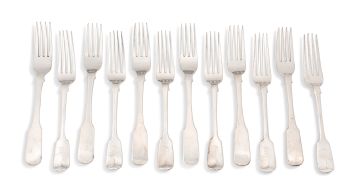 A set of six Cape silver Fiddle pattern dinner forks, William Moore, mid 19th century