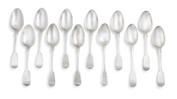 A set of eight Cape silver Fiddle pattern dessert spoons, William Moore, mid-19th century