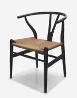 A Carl Hansen & Søn 'Wishbone' black lacquer chair, designed by Hans J. Wegner, 1950s