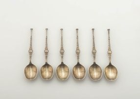 A George V cased set of six silver-gilt anointing spoons, Spurrier & Co, Birmingham, 1936