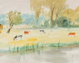 Roland Vivian Pitchforth; Landscape with River and Cattle