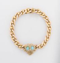 Victorian turquoise and seed-pearl gold bracelet