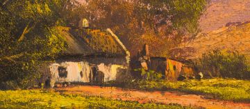 Tinus de Jongh; Landscape with Cottage and Mountains