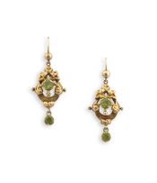Pair of Renaissance style peridot and gold earrings