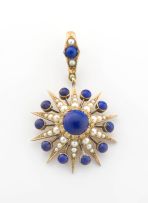 Lapis lazuli, pearl and gold brooch/pendant