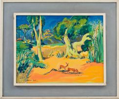 Walter Battiss; Landscape with Antelope