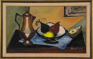 Pranas Domsaitis; Still Life with a Coffee Pot and a Bowl of Fruit