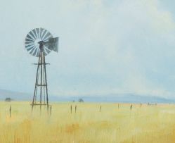 Christopher Haskins; Farm Scene; Landscape with Windmill, two