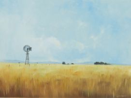 Christopher Haskins; Farm Scene; Landscape with Windmill, two