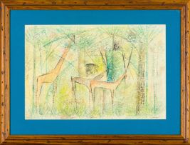 Gordon Vorster; Landscape with Giraffe and Gemsbok