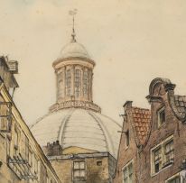 Tinus de Jongh; Street Scene with View of Round Lutheran Church, Amsterdam