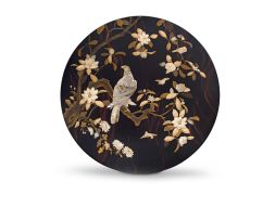 A massive Japanese lacquered, ivory and Shibayama-inlaid footed charger, Edo period, 1615-1868
