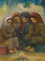 Amos Langdown; Four Children around a Fire
