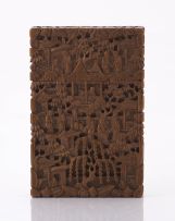 A Chinese carved hardwood card case, Qing Dynasty, 19th century