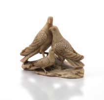 A Chinese soapstone carving of three birds, 20th century