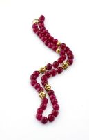 Ruby bead and gold necklace, Indian