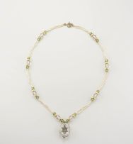 Peridot, crystal and seed-pearl pendant necklace