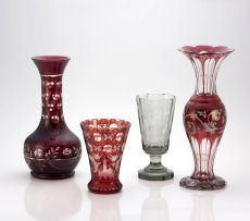 A Bohemian ruby-flashed beaker vase, late 19th century