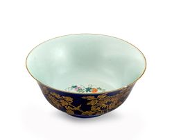 A Chinese powder-blue-ground and gilt bowl, Qing Dynasty, late 18th/early 19th century