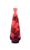 A Gallé cameo ruby red solifleur glass vase, early 20th century