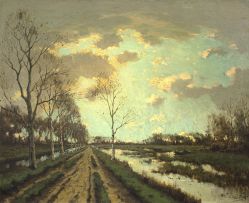 Tinus de Jongh; Winter Landscape with Canal