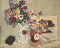 Clément Serveau; Still Life with Flowers and Book