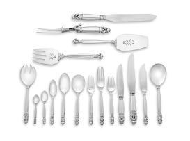 A Georg Jensen silver 'Acorn' pattern flatware service, designed by Johan Rohde, with import marks for Georg Jensen Ltd, London 1932, 1934, 1935 and 1936, .925 sterling