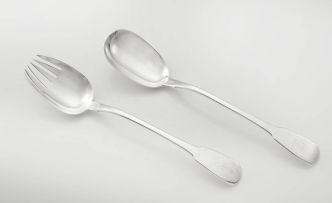A pair of George III silver fiddle pattern salad servers, William Eaton, London, 1818