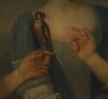 English Provincial School; A Portrait of Three Sisters, One Holding her Pet Bird