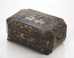 A Chinese Export gilt and black lacquer work box, 19th century