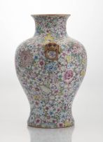 A Chinese famille-rose mille fleurs vase, mid 20th century