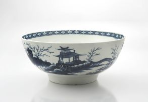 A Worcester blue and white 'The Plantation Print' bowl, 1755 - 1790