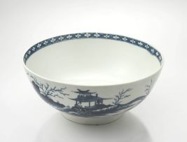 A Worcester blue and white 'The Plantation Print' bowl, 1755 - 1790