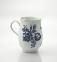 A Worcester blue and white 'Three Flowers' pattern tankard, 1755 - 1790