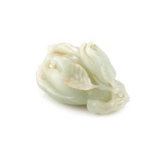 A Chinese pale celadon jade carving of a finger citron, Qing Dynasty, late 18th/ early 19th century