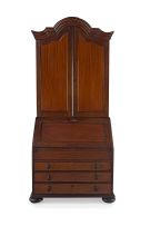 A Cape padoukwood and satinwood secretaire bureau bookcase, marked V.O.C, and dated 1763