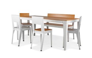 A Piet Hein Eek beech plywood and aluminium table set, Holland, designed 1993, manufactured by Piet Hein Eek, 1990s