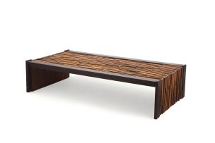 A Brutalist Brazilian hardwood coffee table designed by Percifal Lafer, 1960s