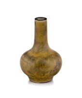 A Chinese mottled yellow and grey-glazed miniature bottle vase, Qing Dynasty, 19th century