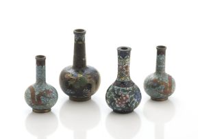 A pair of Japanese cloisonné miniature bottle vases, early 20th century