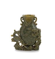 A Chinese celadon jade two-handled vase, late Qing Dynasty