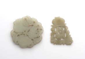 A Chinese pale celadon jade plaque, Qing Dynasty, late 19th/early 20th century