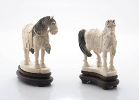 A pair of Chinese ivorine horses, 20th century