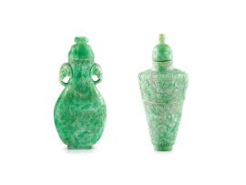 A Chinese ‘apple green’ jadeite two-handled vase and cover, late Qing Dynasty
