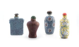 A Chinese turquoise and aubergine stippled porcelain snuff bottle, Qing Dynasty, late 19th century