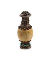 A Mongolian metal-mounted ivory snuff bottle, 19th century