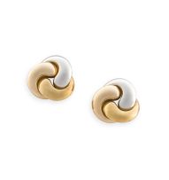 Pair of 18ct white and yellow gold tri-form knot earrings