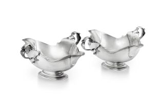 A pair of George I silver double-lipped sauce boats, Jonah Clifton, London, 1722
