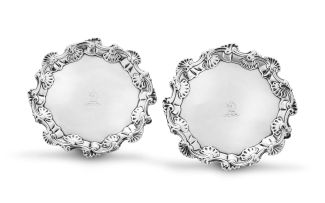 A pair of George II silver salvers, maker’s initials ‘WI’, possibly William Justis, London, 1756