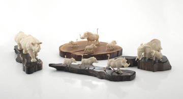 Five ivory table ornaments of animals, Patrick Mavros, Harare, 1980s